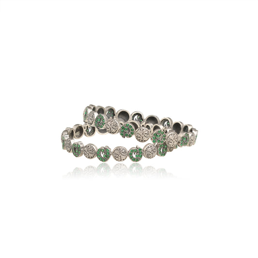 Oxidized Silver Green Stone Bangle