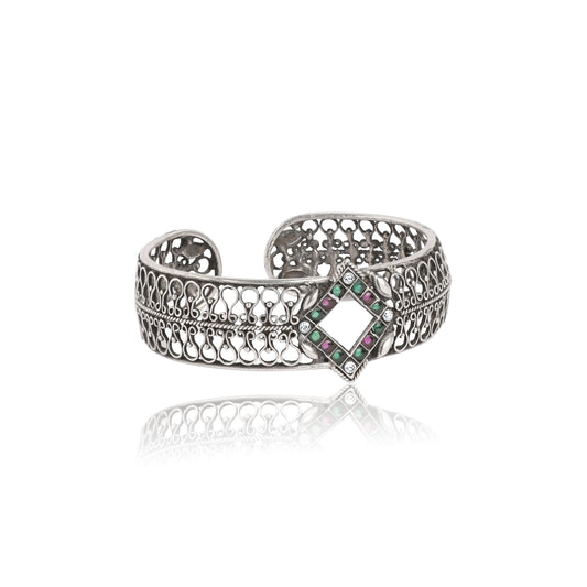 Oxidized Silver Open Cuff Bangle