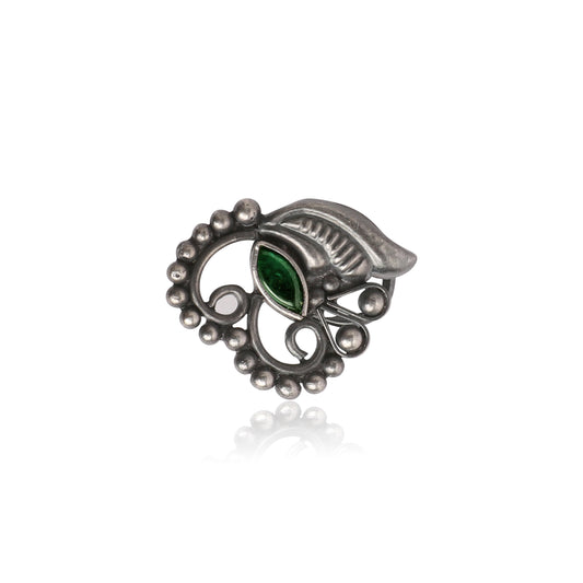 Oxidized Silver Nose Pin with Green Stone