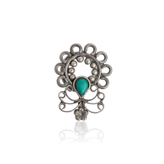 Oxidized Silver Stud with Green Stone