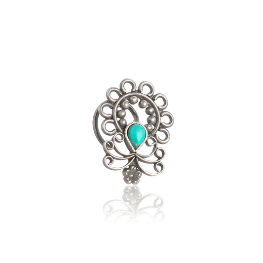 Oxidized Silver Stud with Green Stone