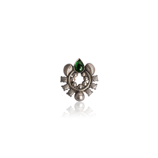 Silver Hoop Stud with Green Stone