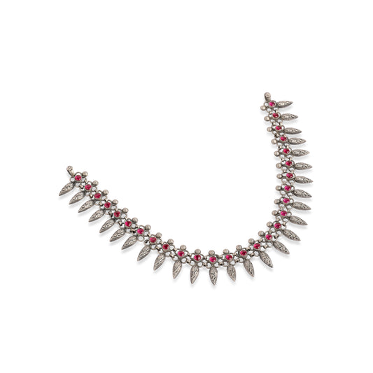 Oxidized Silver Necklace with Ruby Accents