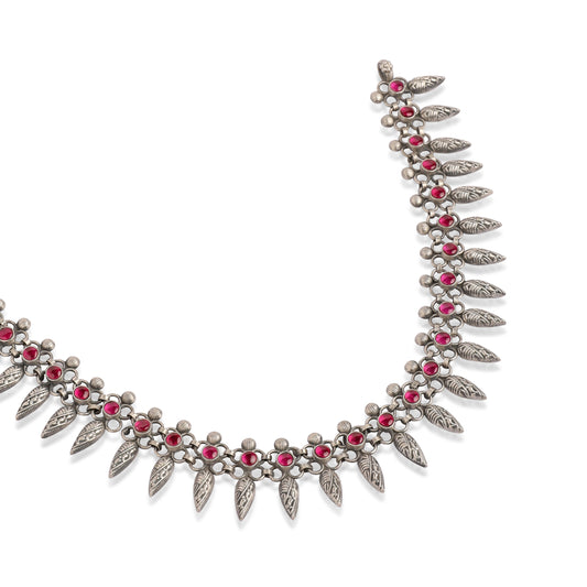 Oxidized Silver Necklace with Ruby Accents
