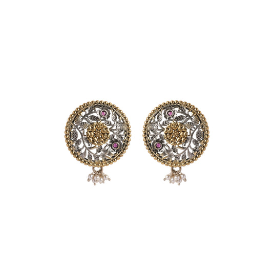 Round Gold-Silver Tone Earrings