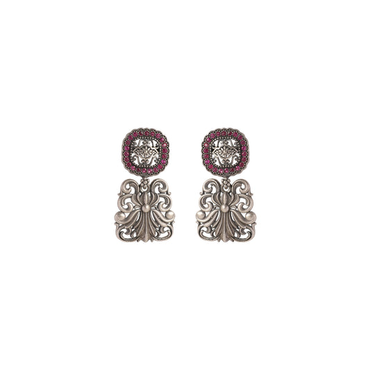 Ornate Earrings with Pink Stones