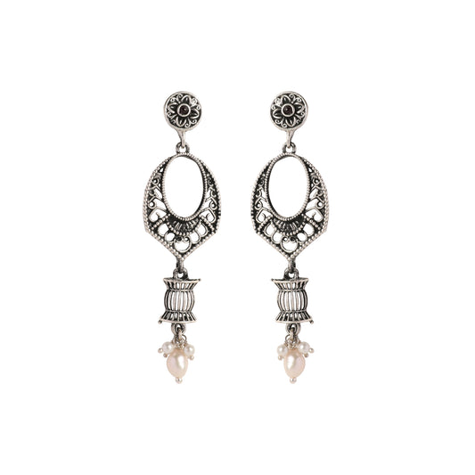 Silver Pearl Dangle Earrings