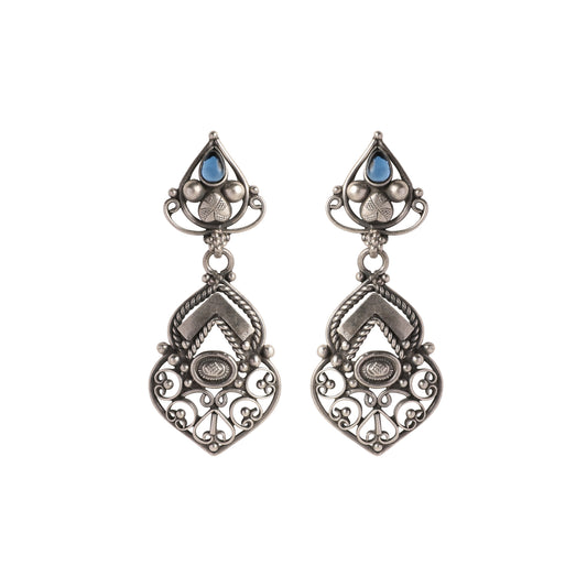 Filigree Blue Stone Silver Earrings