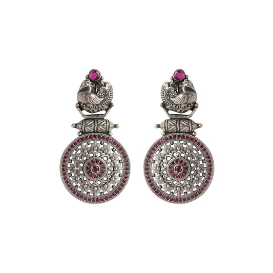 Silver Peacock Design Oxidized Earrings