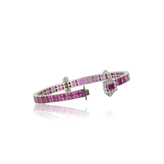 Oxidized Silver Bangle with Pink Stone