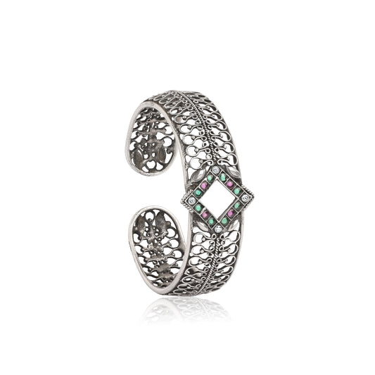 Oxidized Silver Open Cuff Bangle