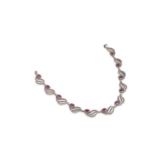 Oxidized Silver Necklace with Pink Stones