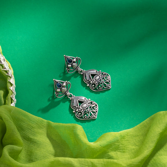 Filigree Blue Stone Silver Earrings