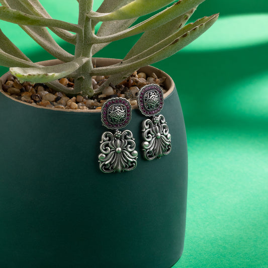 Ornate Earrings with Pink Stones